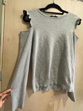 DKNY Sparkling Silver Metallic Knit Tee